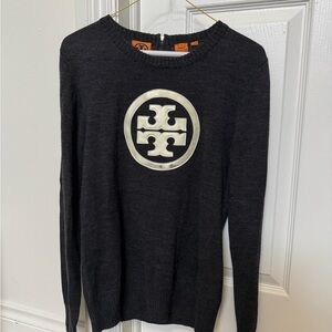Tory Burch Charcoal Gray Crewneck Sweater with Logo